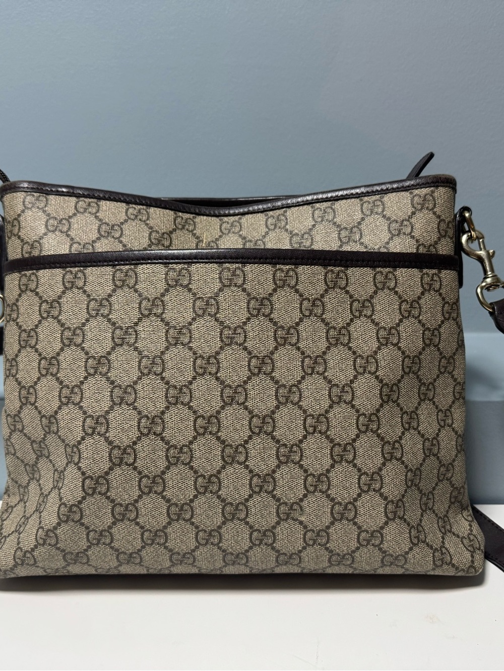 Gucci Beige GG Supreme Canvas Crossbody with Brown Leather Trim - Picture 3 of 14
